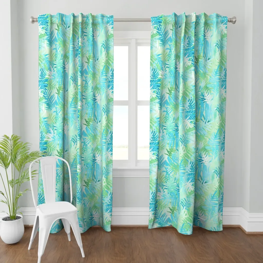 Watercolor Hawaiian Ferns Curtain Panel - Blue product