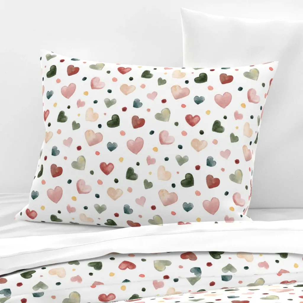 Watercolor Hearts Standard Knife Edge Cushion Cover - Pink, Cotton Sateen product