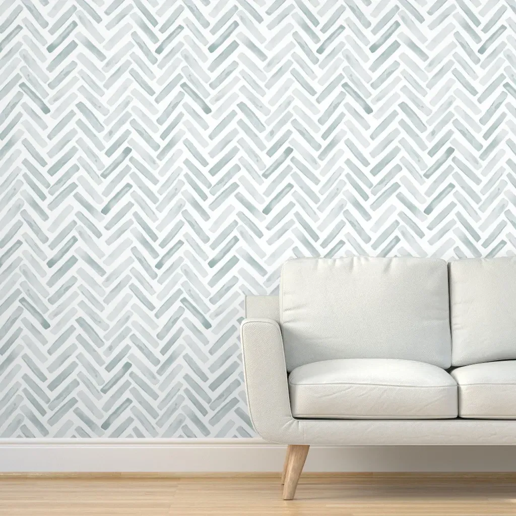 Watercolor Herringbone Peel and Stick Wallpaper - Light Blue product