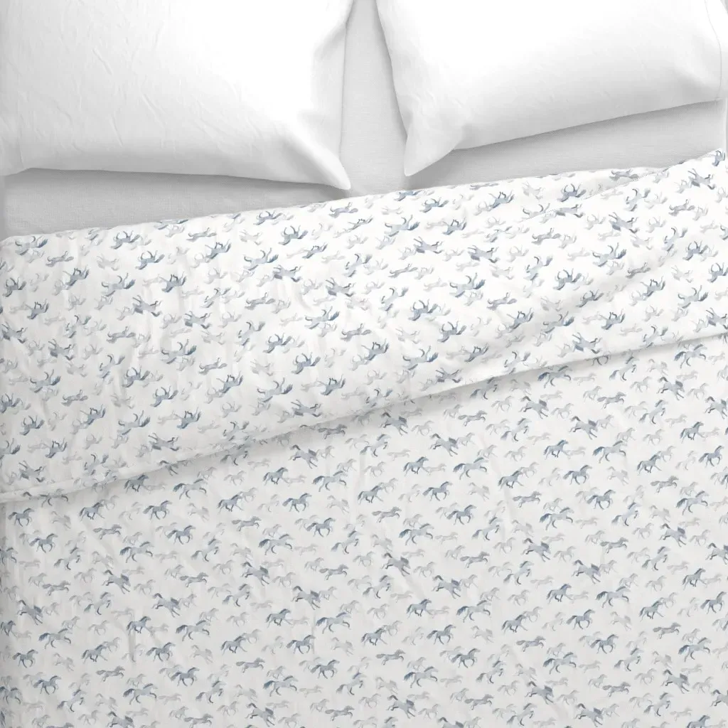 Watercolor Horses Duvet Cover - Light Blue alternate view