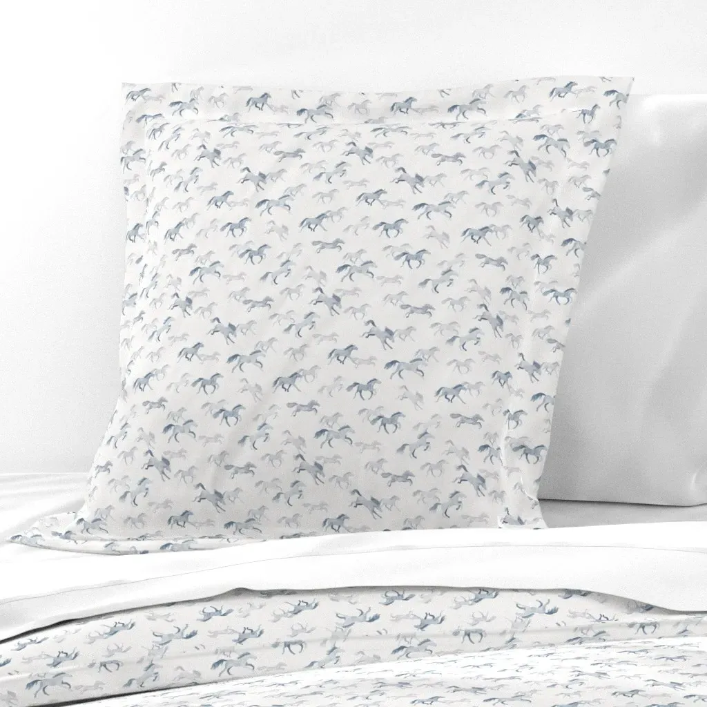Watercolor Horses Euro Pillow Sham - Light Blue product