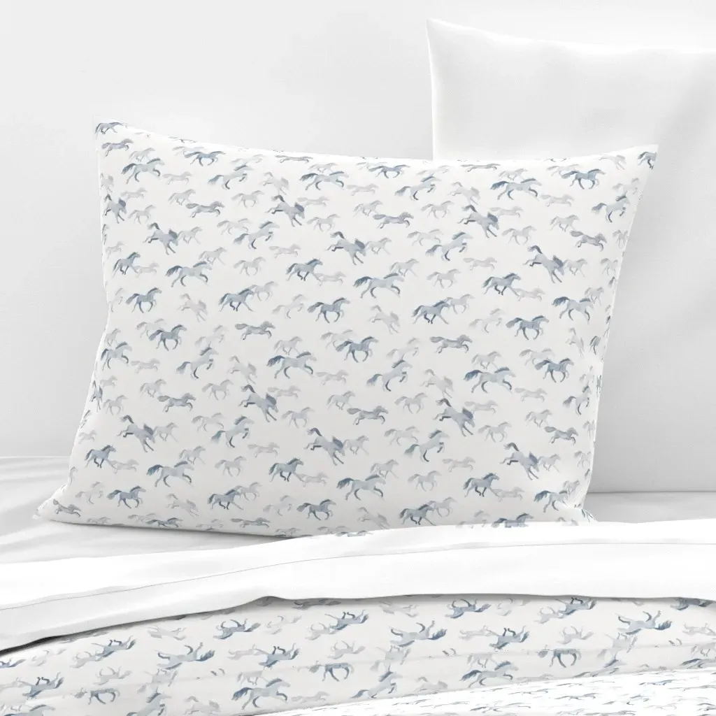 Watercolor Horses Standard Knife Edge Cushion - Light Blue, Cotton product