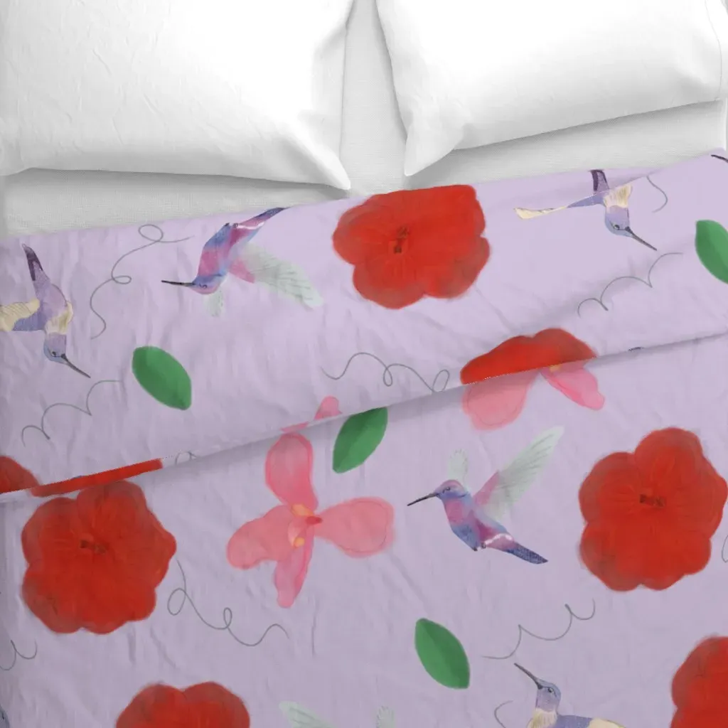Watercolor Hummingbirds Duvet Cover - Red alternate view