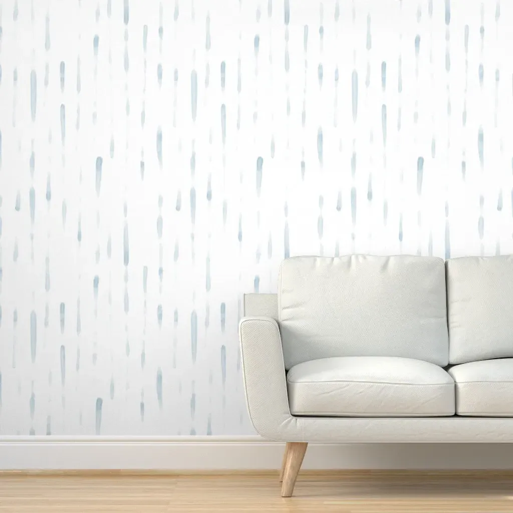 Watercolor Inky Brush Strokes Peel and Stick Wallpaper - Light Blue product