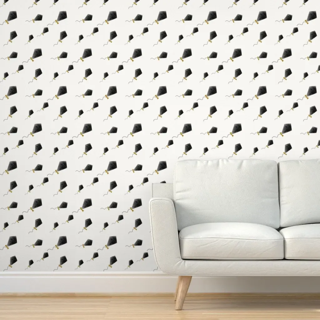 Watercolor Kites Peel and Stick Wallpaper - Black and White product