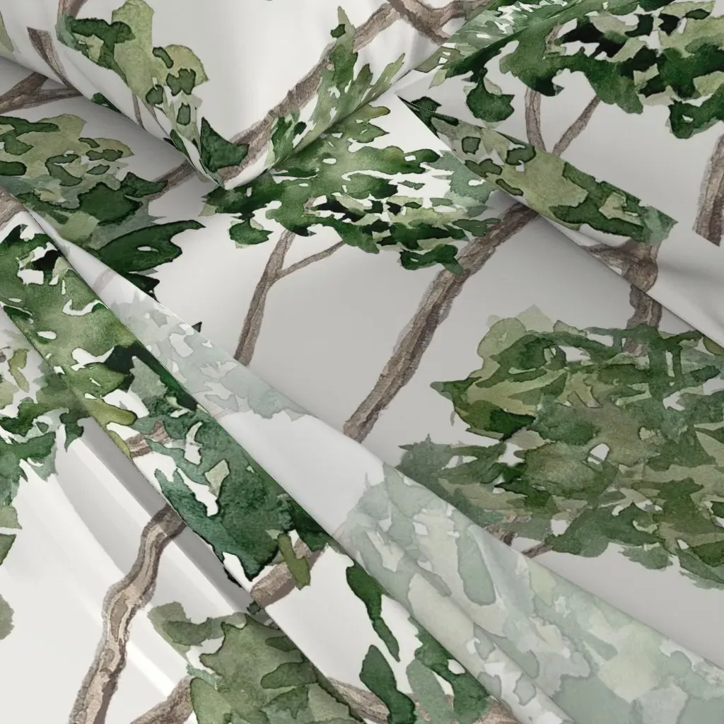 Watercolor Leaves Hall Branches Queen Sheet Set - Green alternate view