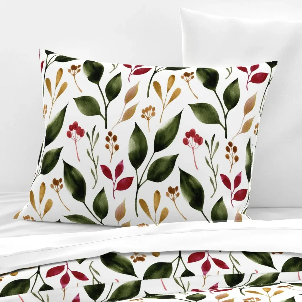 Watercolor Leaves Standard Knife Edge Cushion - Dark Green, Cotton Sateen product