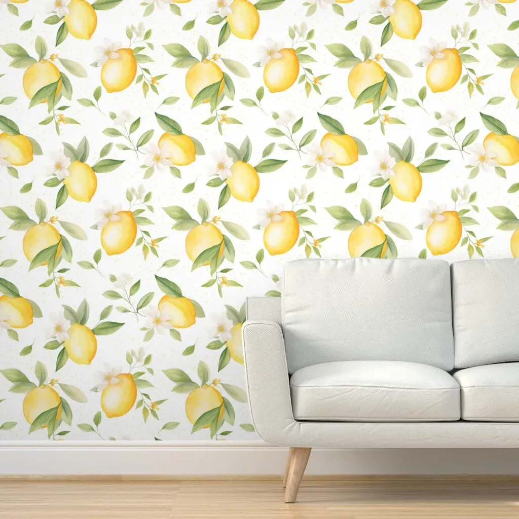 Watercolor Lemons & Blossoms Peel and Stick Wallpaper - Yellow product