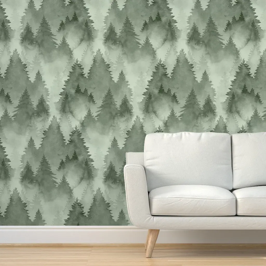 Watercolor Misty Woodland Peel and Stick Wallpaper - Sage Green product