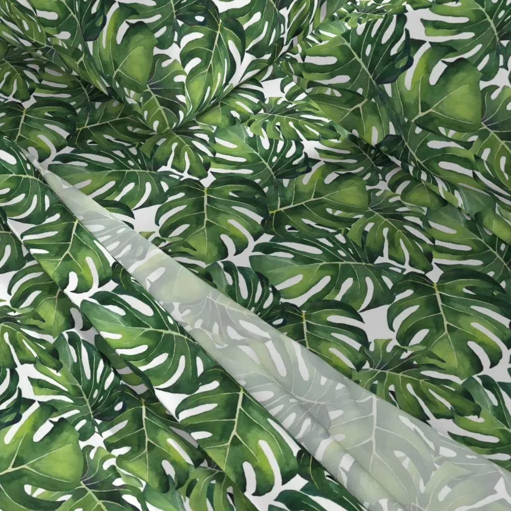 Watercolor Monstera Leaves Queen Sheet Set - Green alternate view