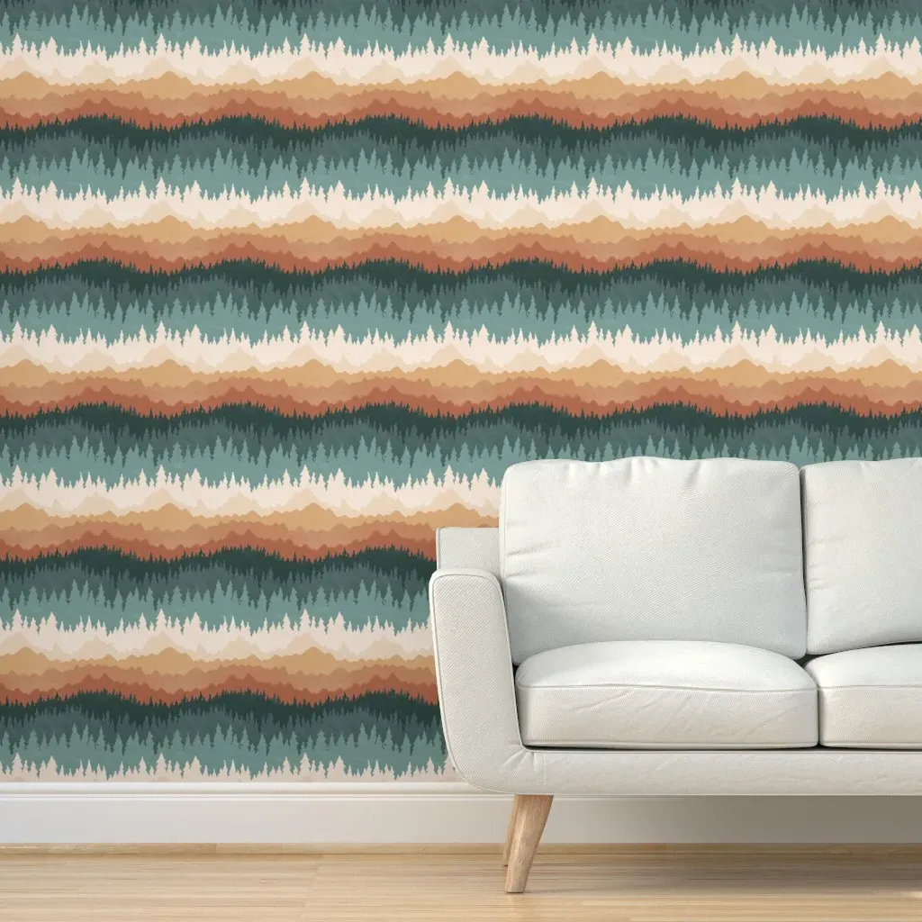 Watercolor Mountain and Trees Peel and Stick Wallpaper - Teal product