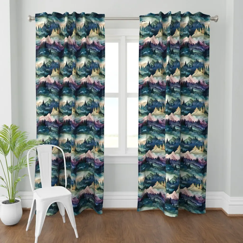 Watercolor Mountain Curtain Panel - Deep Teal product