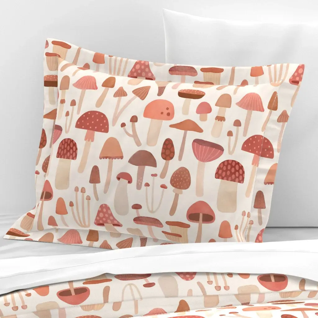 Watercolor Mushroom Medley Standard Flanged Cushion Cover - Dusty Rose, Cotton Sateen product