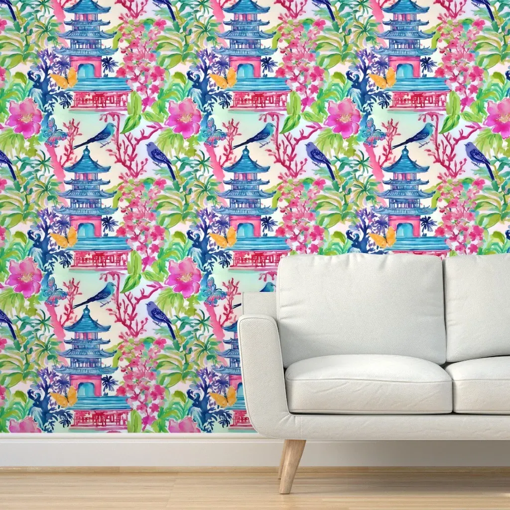 Watercolor Mystical Garden Peel and Stick Wallpaper - Pink product