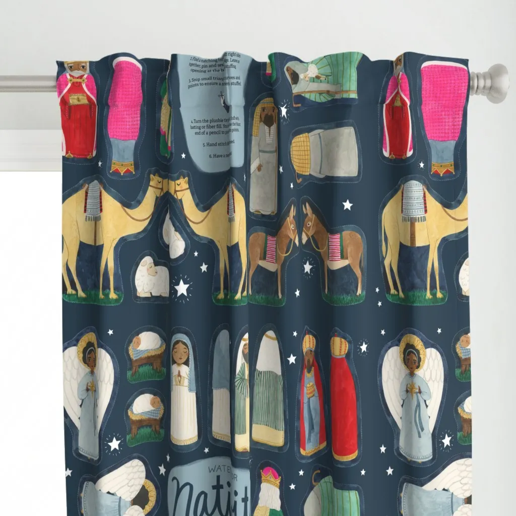 Watercolor Nativity Cut Curtain Panel - Dark Blue alternate view