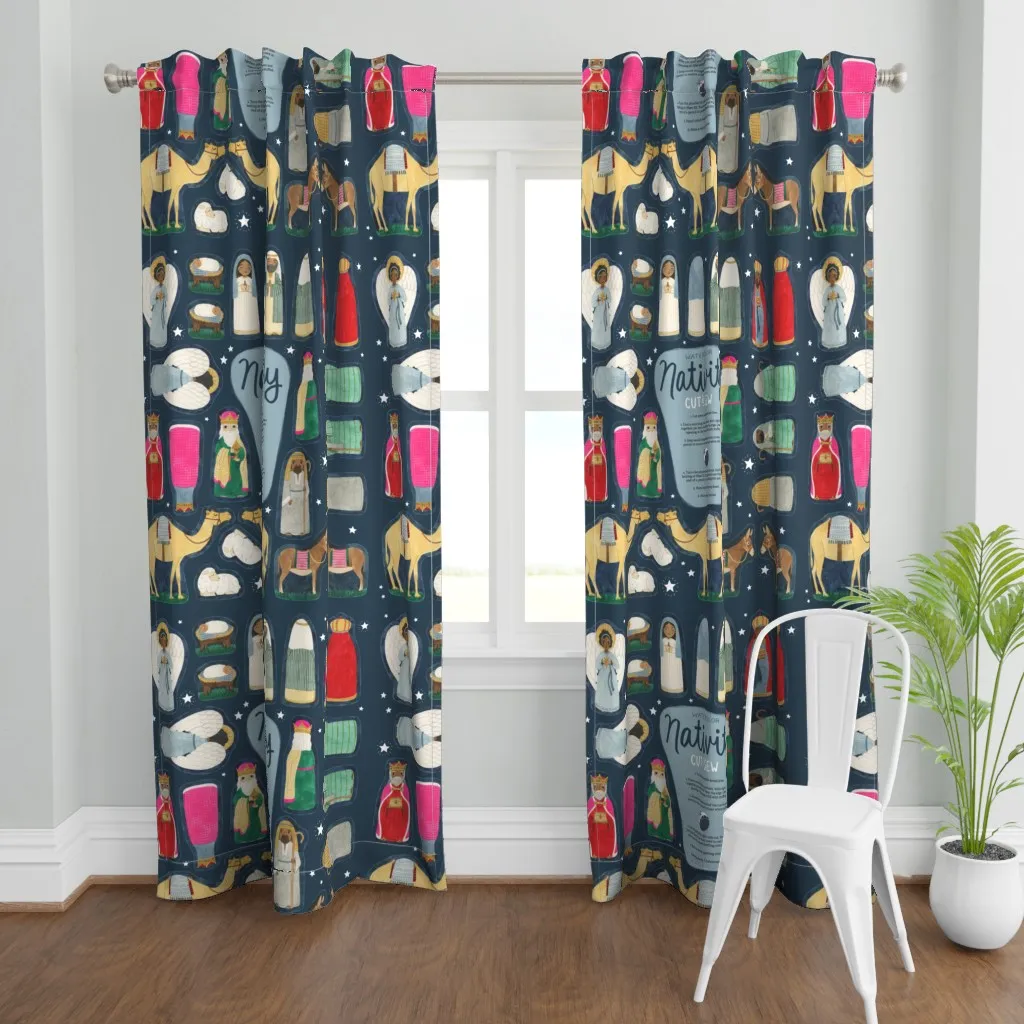 Watercolor Nativity Cut Curtain Panel - Dark Blue product