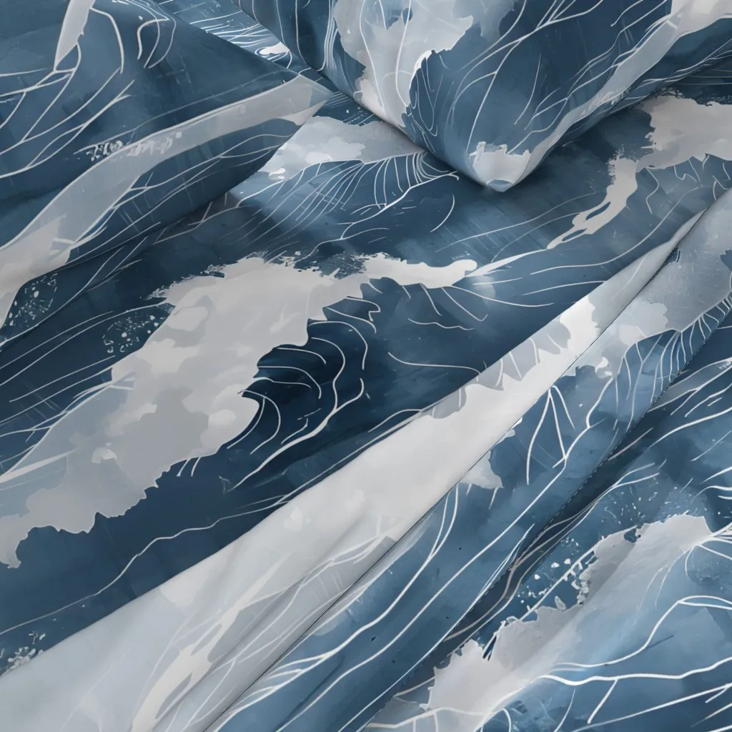 Watercolor Ocean Sea Waves Twin XL Sheet Set - Deep Blue alternate view