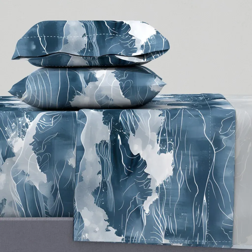 Watercolor Ocean Sea Waves Twin XL Sheet Set - Deep Blue product