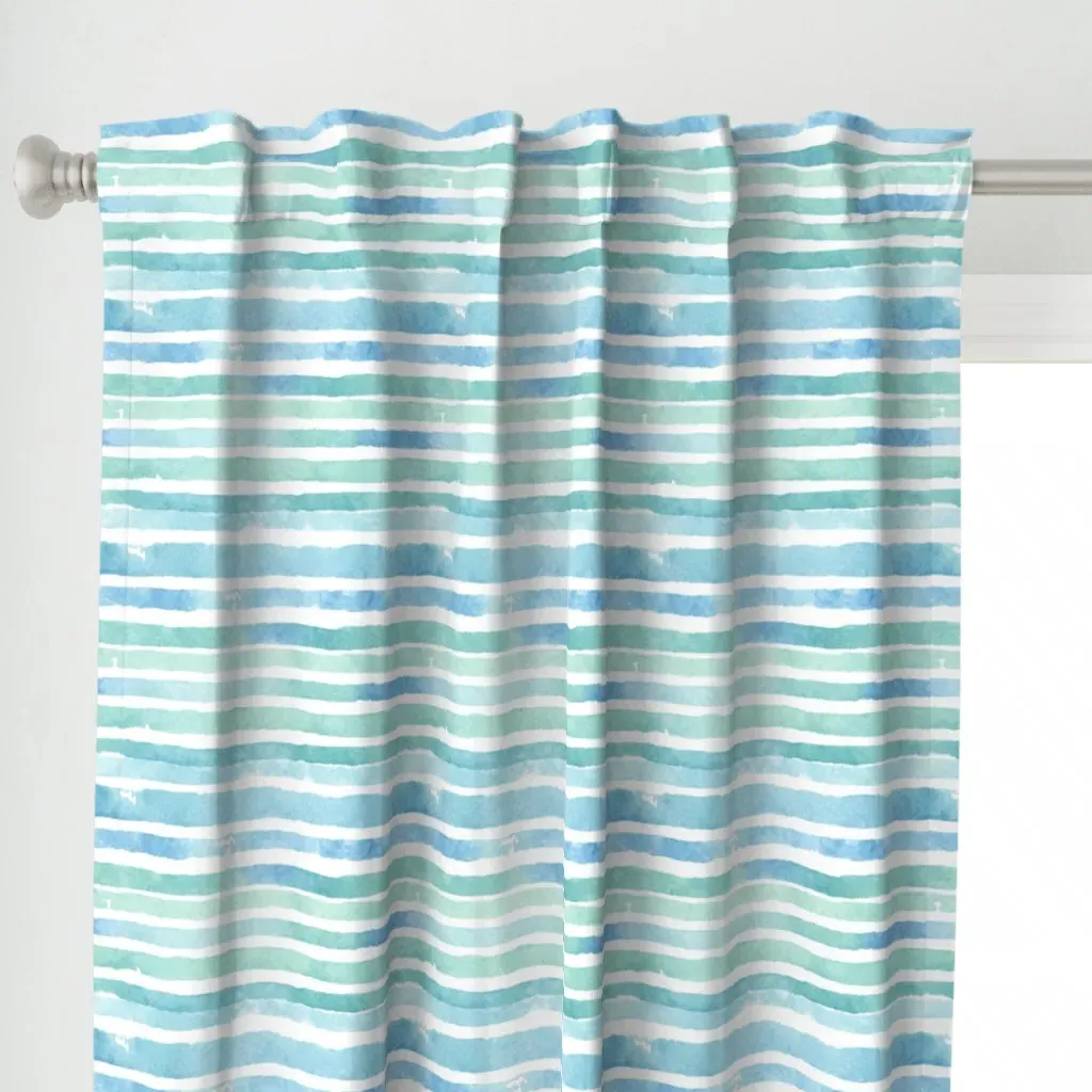 Watercolor Ocean Stripe Curtain Panel - Blue alternate view