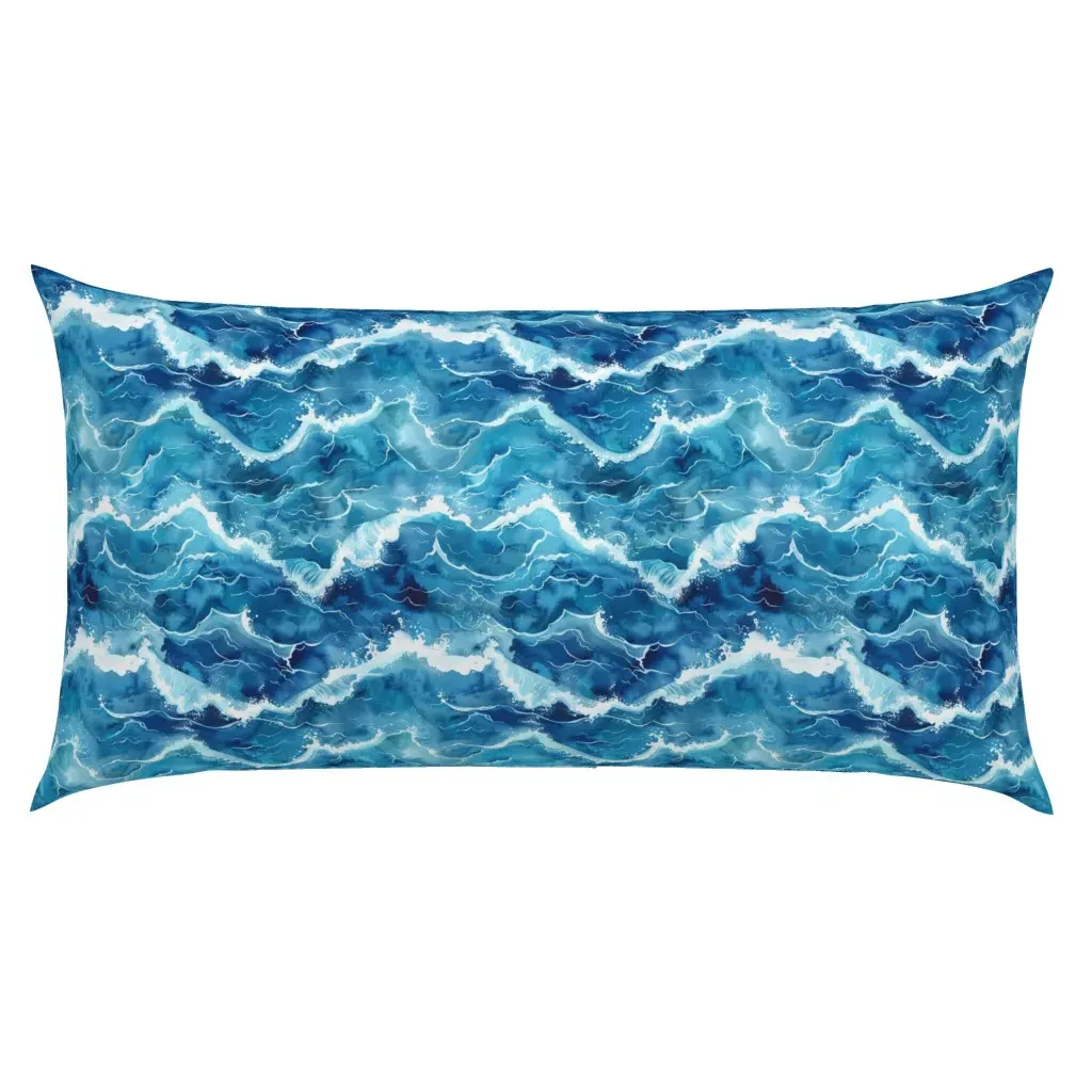 Watercolor Ocean Waves King Pillow Sham - Blue product