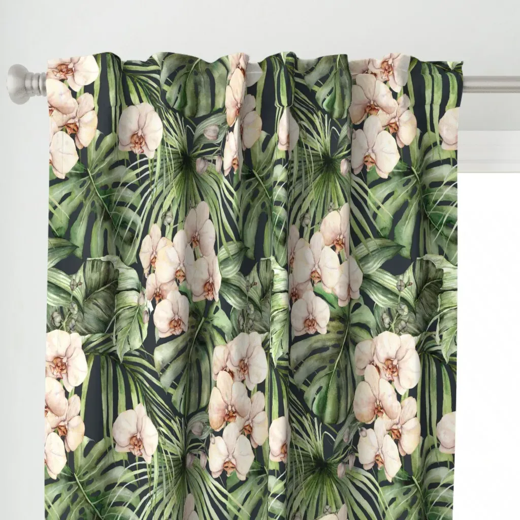 Watercolor Orchids Curtain Panel - Creamy Beige alternate view