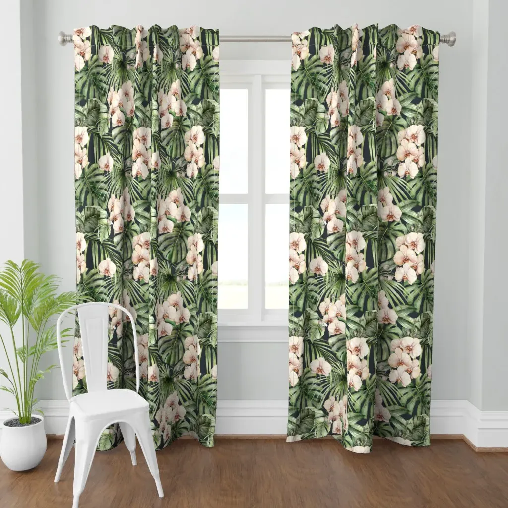 Watercolor Orchids Curtain Panel - Creamy Beige product