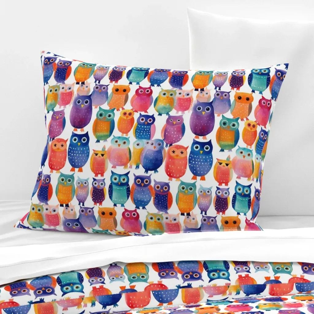 Watercolor Owls Standard Knife Edge Cushion Cover - Pink, Cotton product