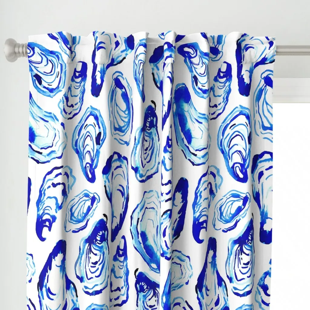 Watercolor Oysters Curtain Panel - Blue alternate view