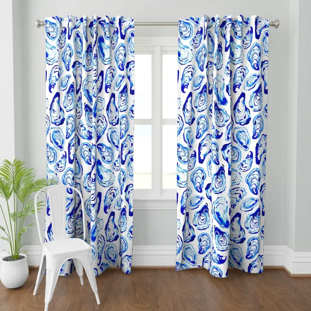 Watercolor Oysters Curtain Panel - Blue product