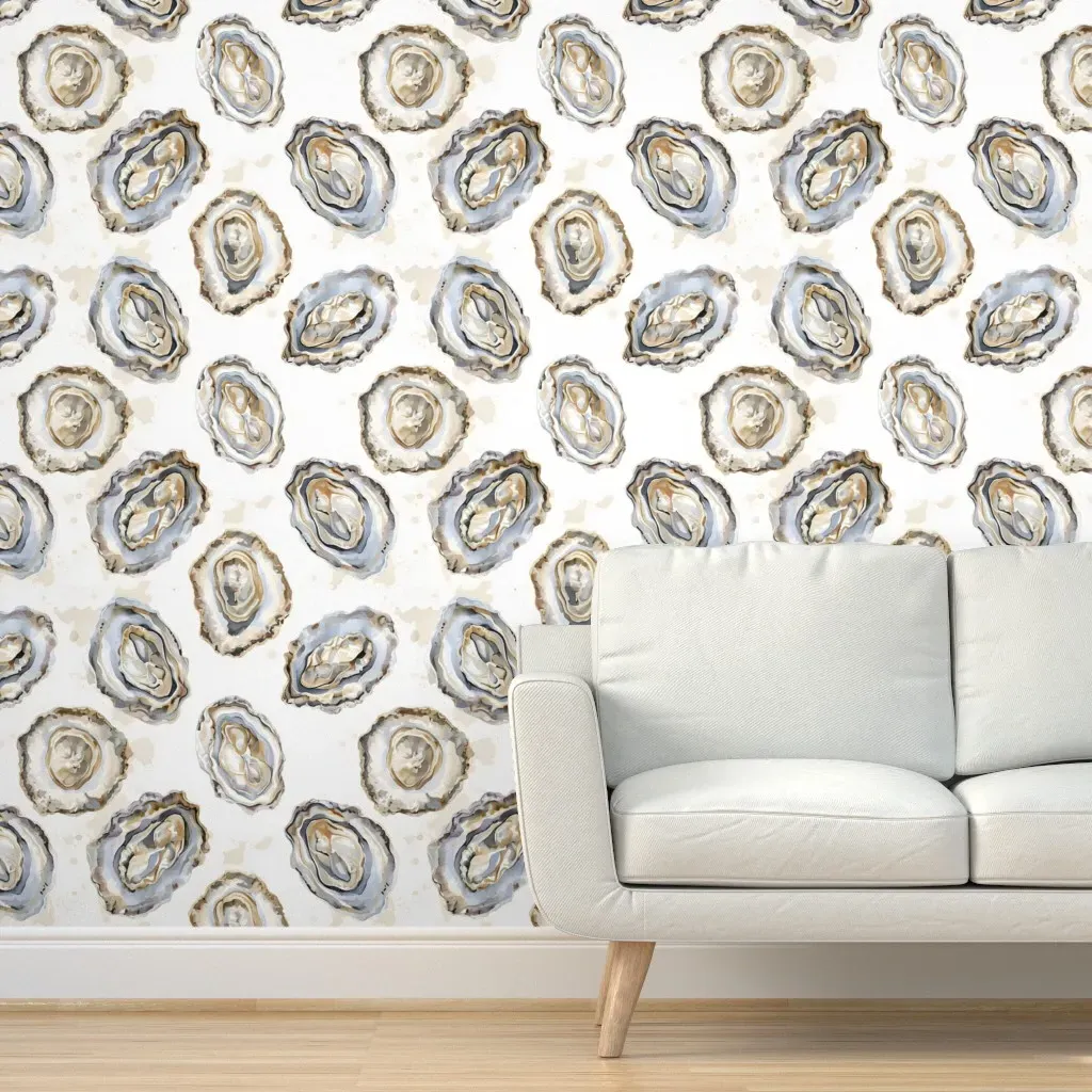 Watercolor Oysters Peel and Stick Wallpaper - Gray product