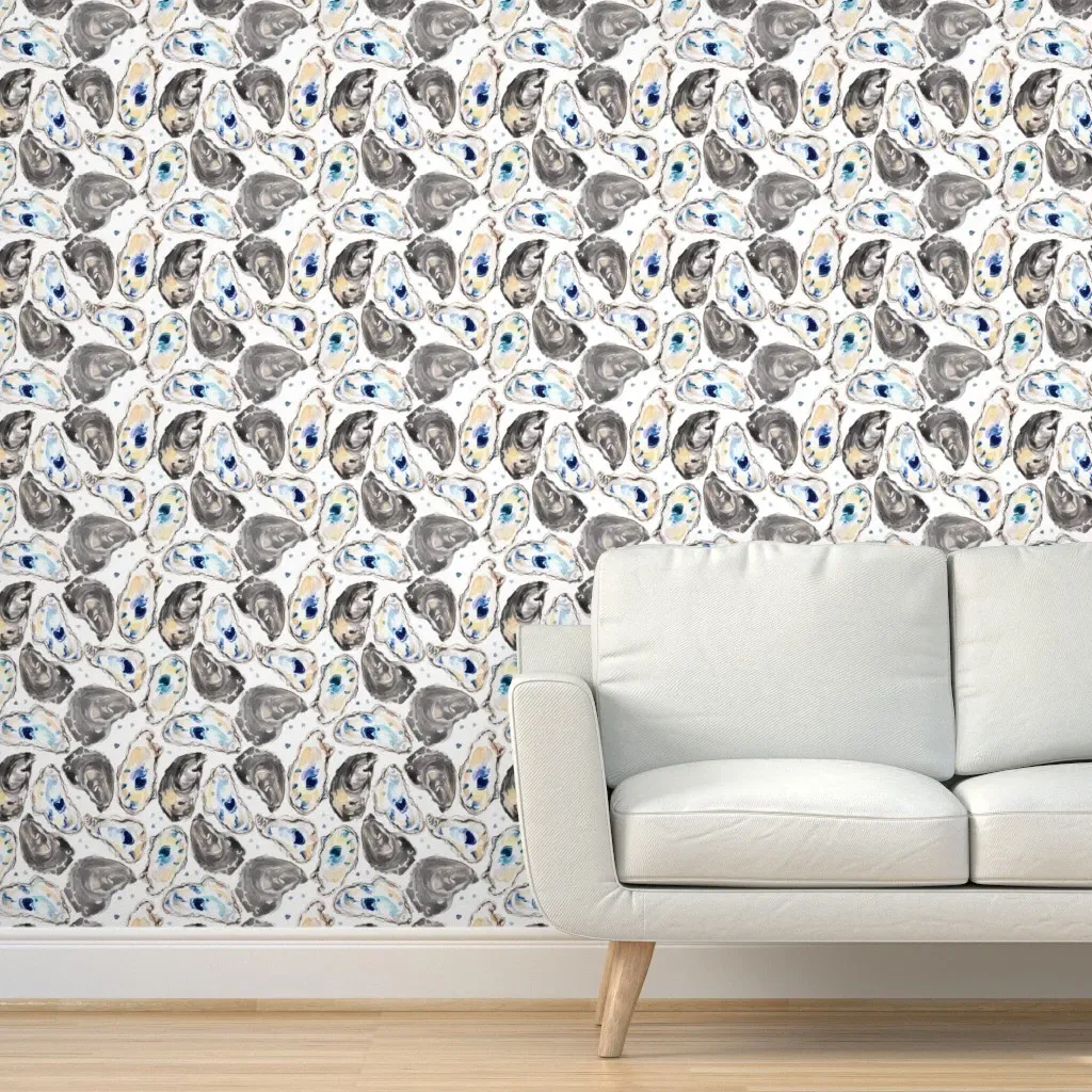 Watercolor Oysters Peel and Stick Wallpaper - Gray product
