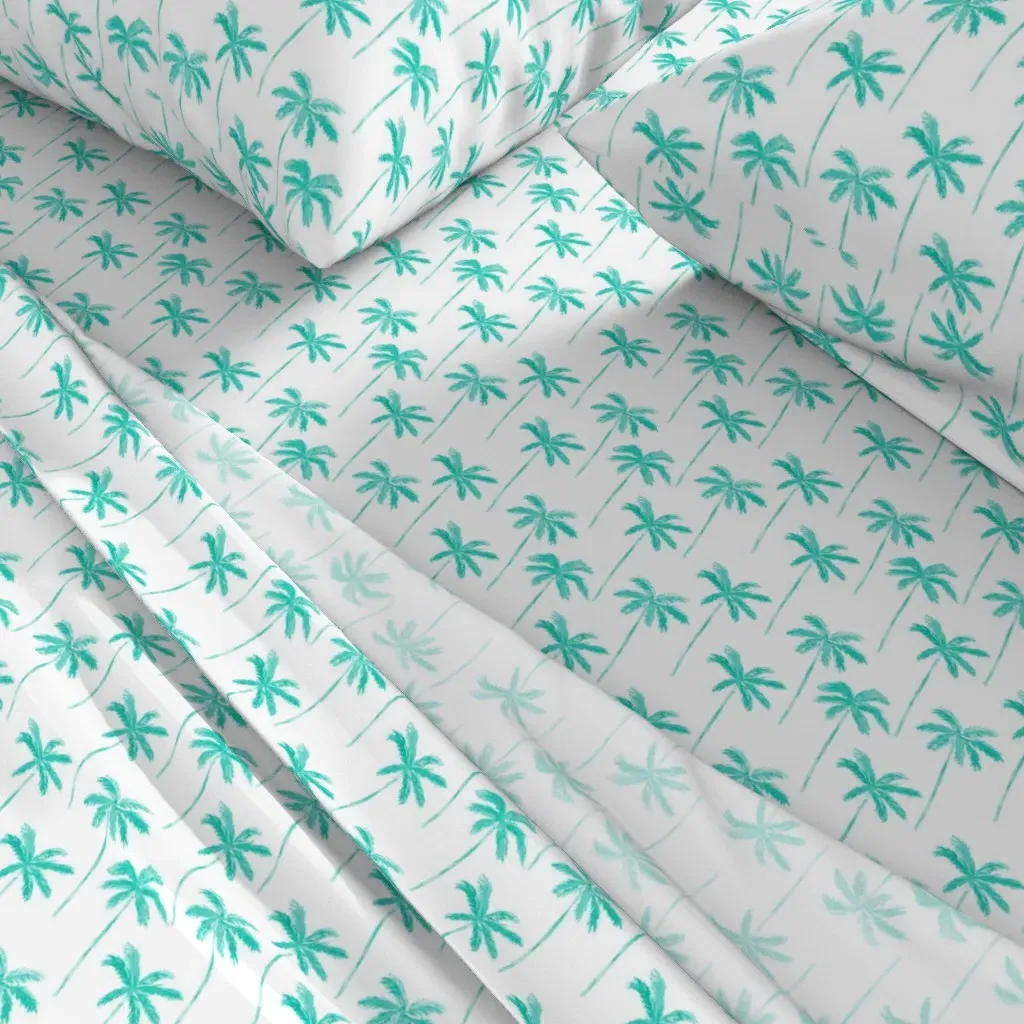 Watercolor Palm Twin Sheet Set - Teal alternate view