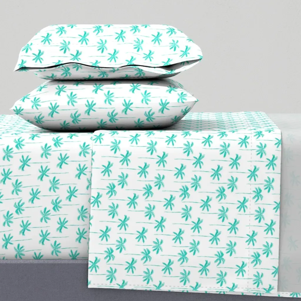 Watercolor Palm Twin Sheet Set - Teal product