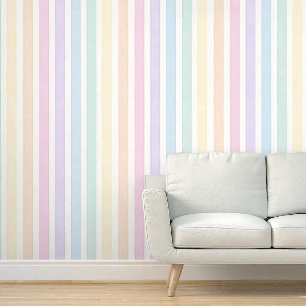 Watercolor Pastel Rainbow Stripe Peel and Stick Wallpaper - Yellow product