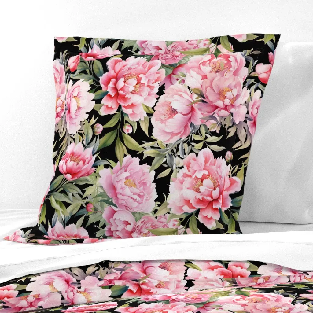 Watercolor Peonies Euro Pillow Sham - Pink product