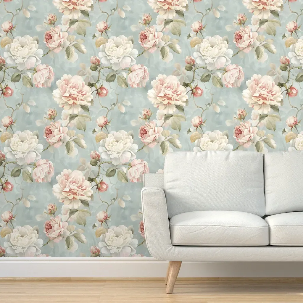 Watercolor Peonies Peel and Stick Wallpaper - Blush Pink product