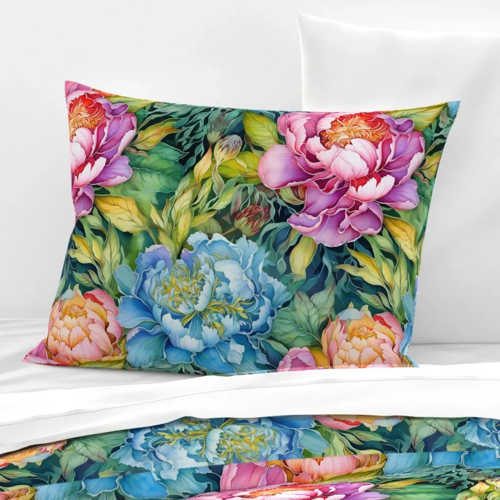 Watercolor Peonies Standard Cushion Cover - Pink, Cotton Sateen product