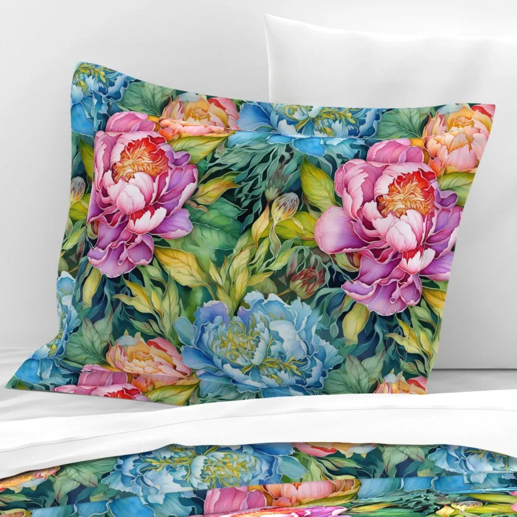 Watercolor Peonies Standard Flanged Cushion Cover - Pink, Cotton Sateen product