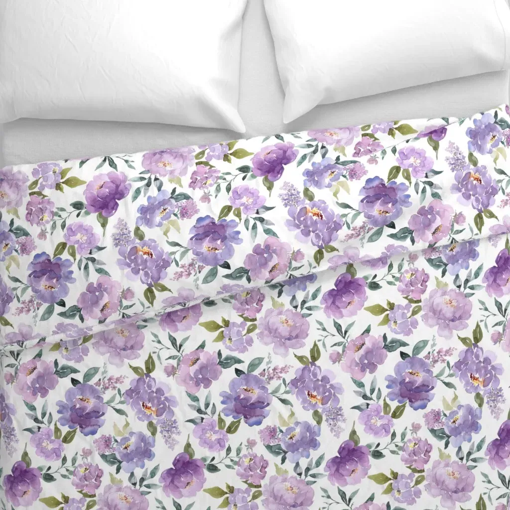 Watercolor Peony Large Duvet Cover - Lavender alternate view
