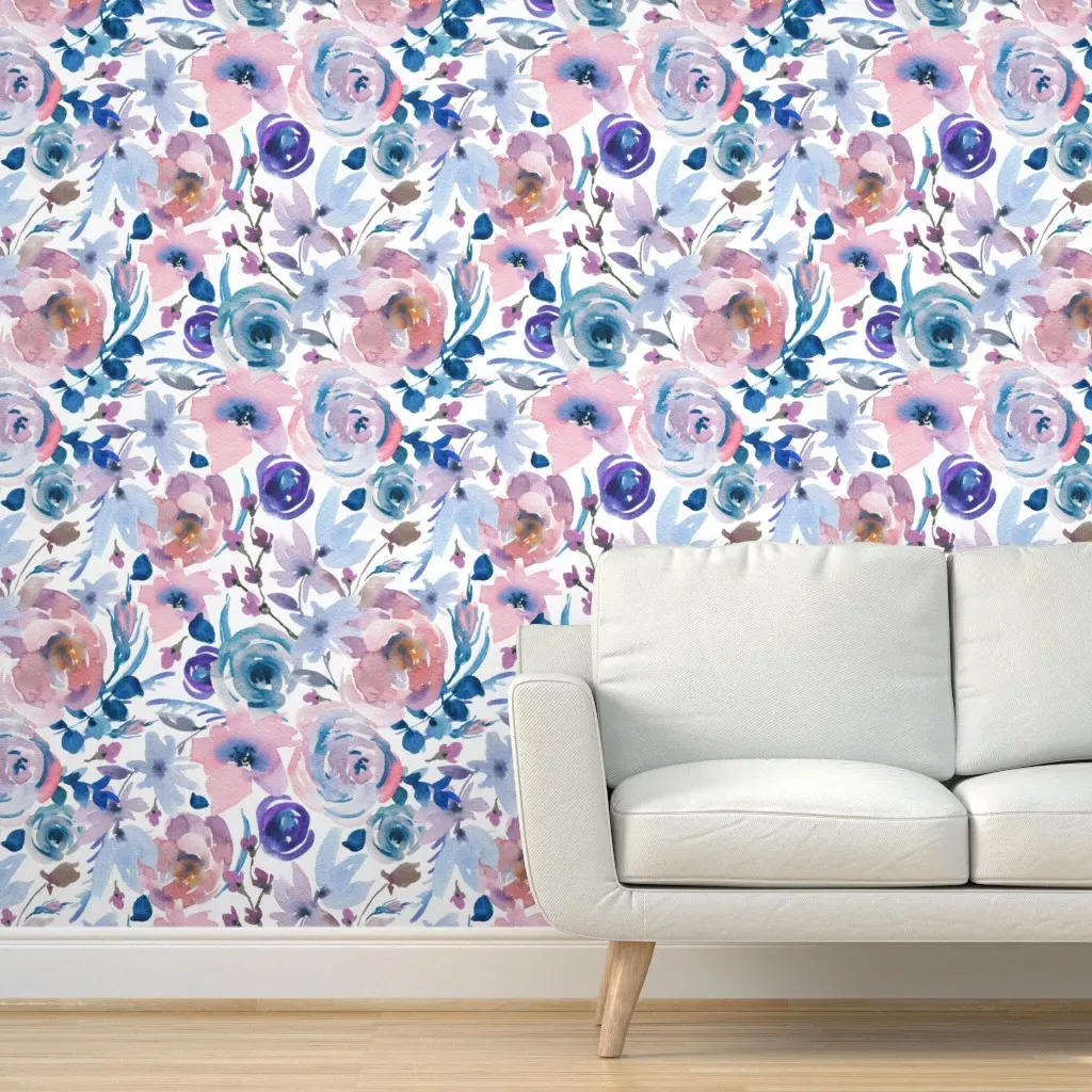 Watercolor Pink Roses Peel and Stick Wallpaper - Lavender, 2' x 12' product