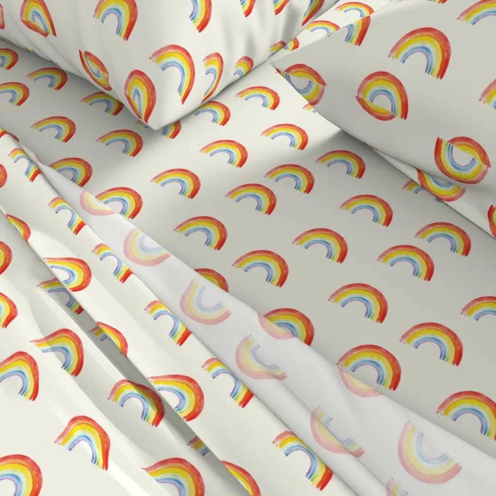 Watercolor Rainbows Bianca Ivory Twin Sheet Set - Red alternate view