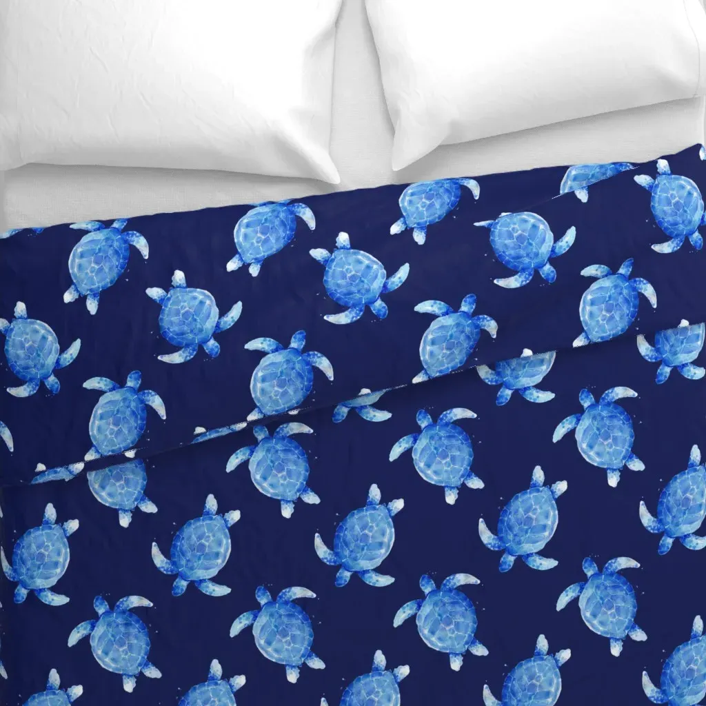 Watercolor Sea Turtles Duvet Cover - Blue alternate view