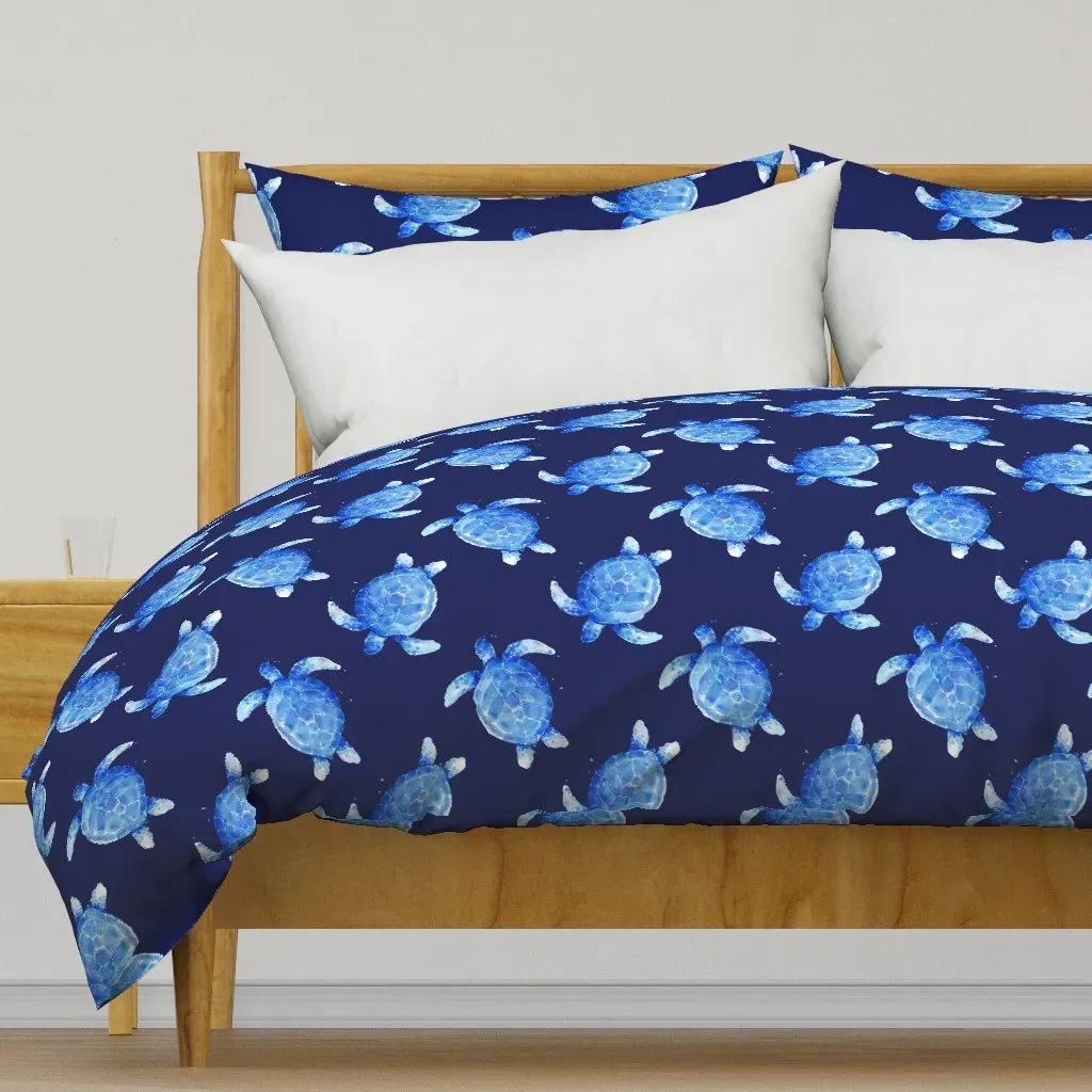 Watercolor Sea Turtles Duvet Cover - Blue product