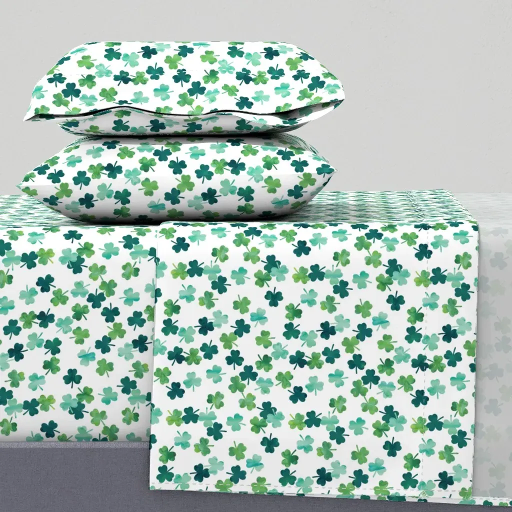 Watercolor Shamrocks Queen Sheet Set - Teal product