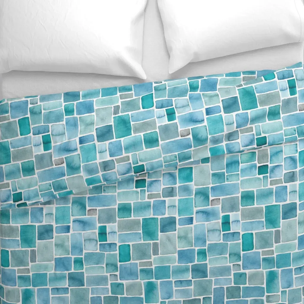 Watercolor Shapes Ocean Duvet Cover - Teal alternate view