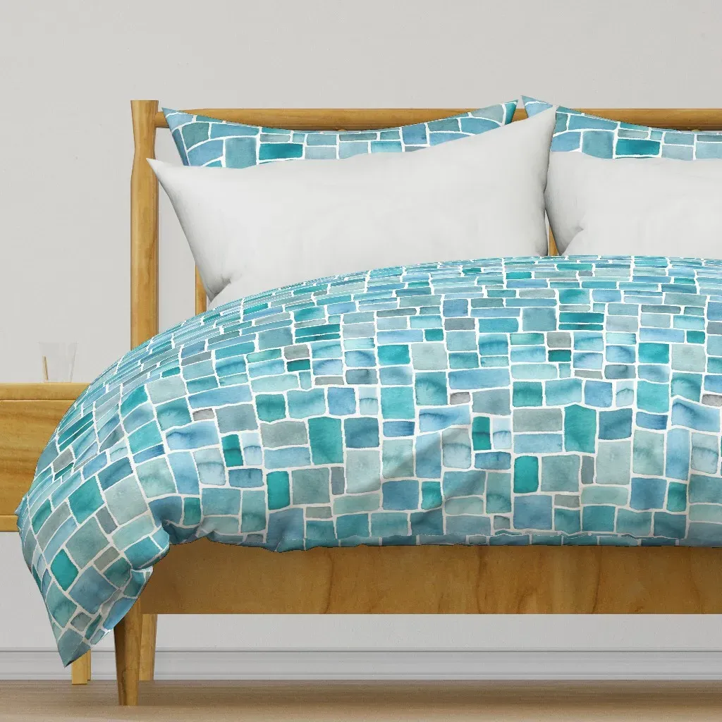 Watercolor Shapes Ocean Duvet Cover - Teal product