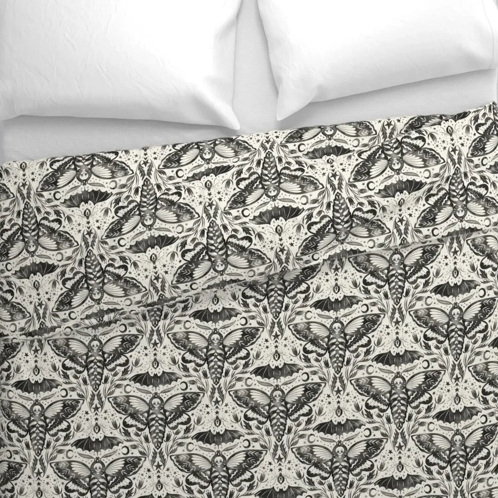 Watercolor Skull Moth Damask Duvet Cover - Black alternate view