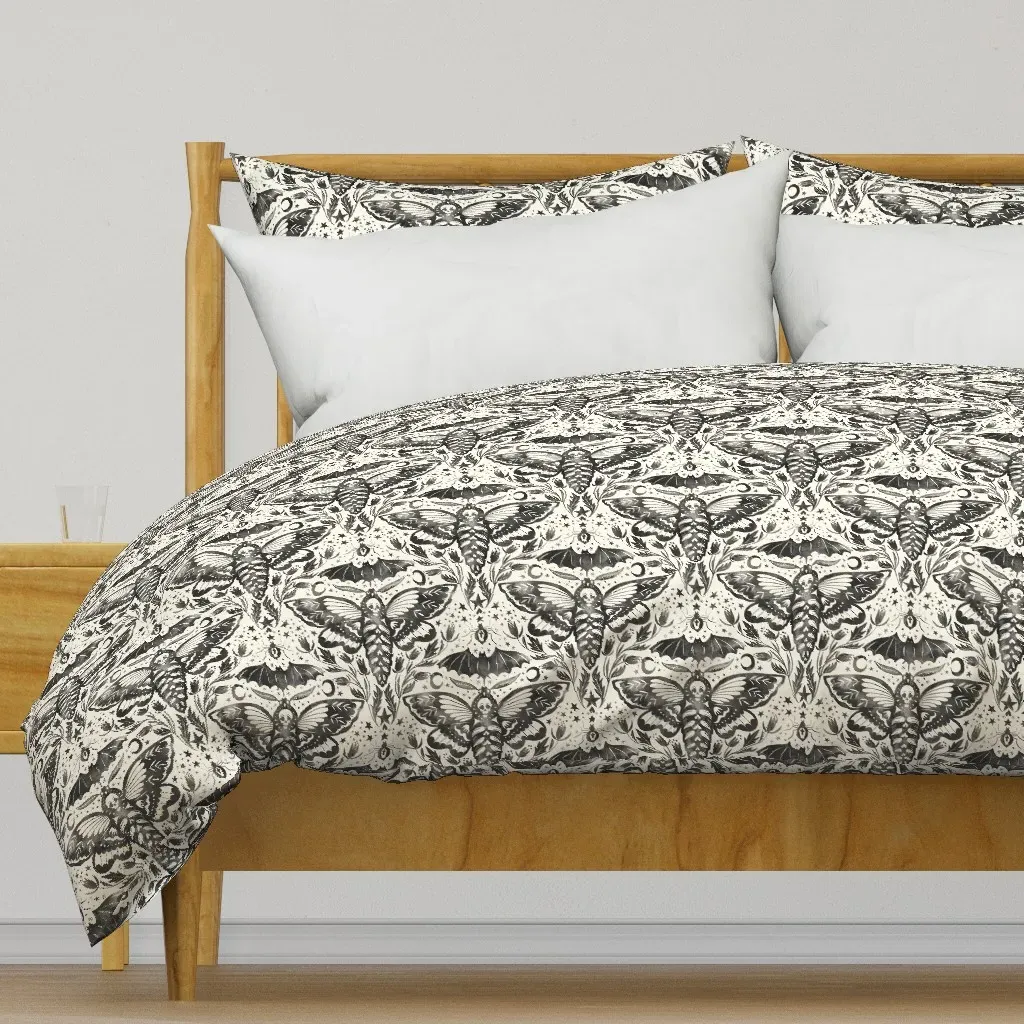 Watercolor Skull Moth Damask Duvet Cover - Black product