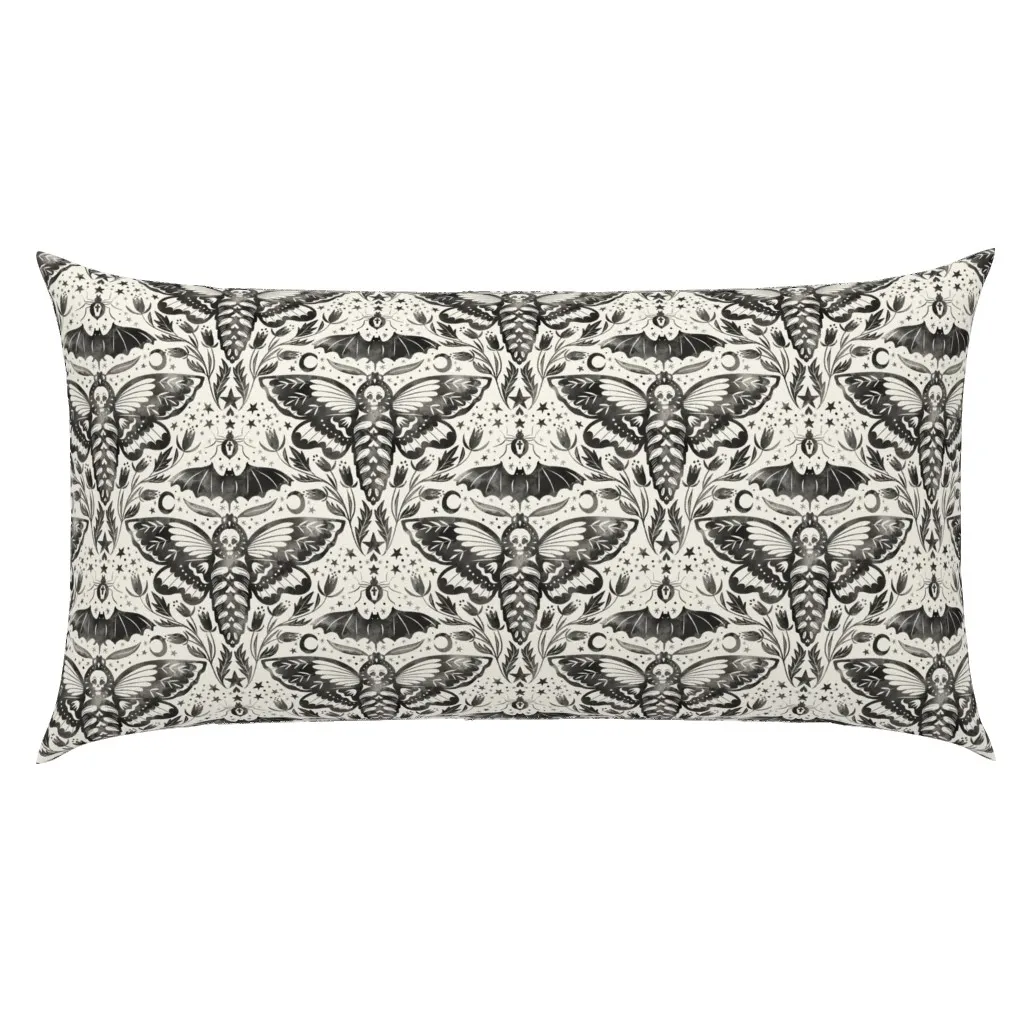 Watercolor Skull Moth Damask King Pillow Sham - Black product