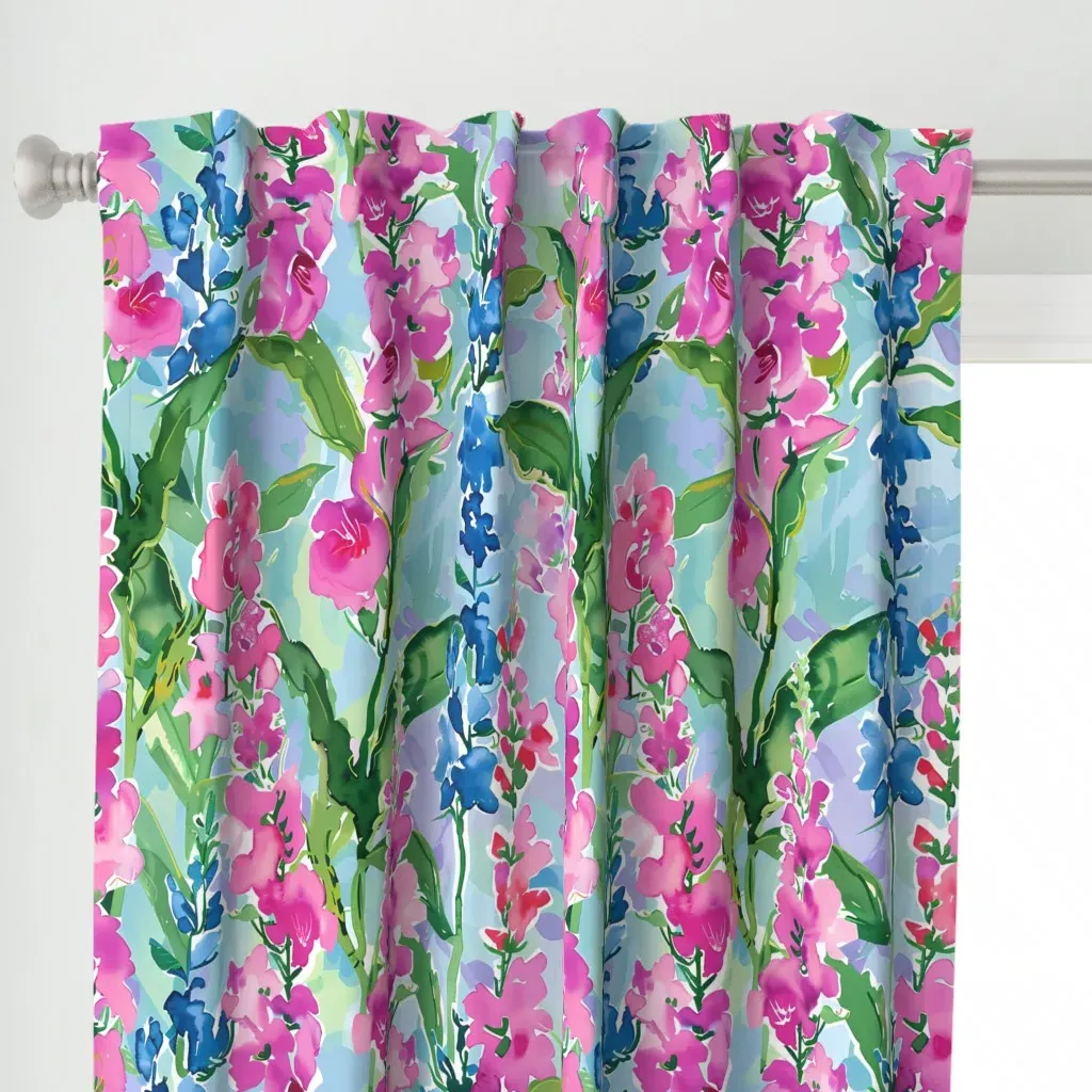Watercolor Snapdragons Curtain Panel - Pink alternate view